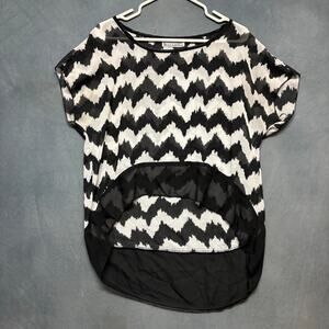 Basic Necessities Black White Zigzag Sheer High Low Top XL Work Office Casual